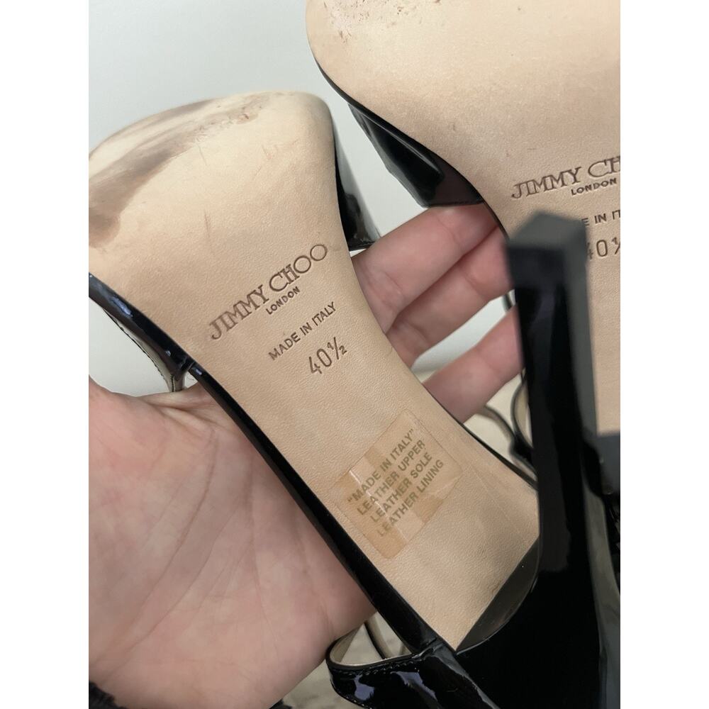 Jimmy Choo Lance Black Patent Leather 115 Sz 40.5 Strappy Sandal Heels - Picture 10 of 10